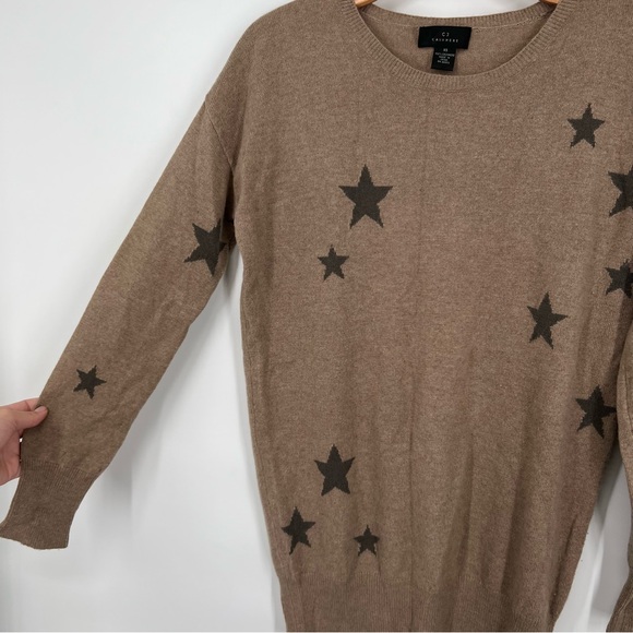 C3 Cashmere Brown Star Print Cashmere Sweater - Picture 2 of 6